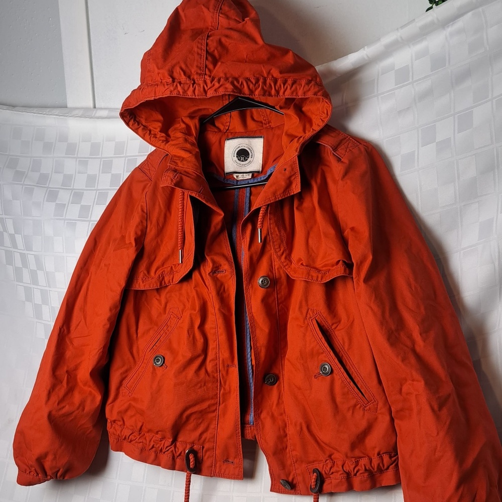 Anthro Daughters Of The Liberation Hooded Orange Jacket Pockets Size 4